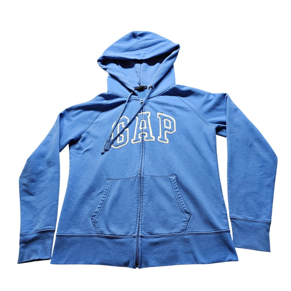 Gap Full Zip Hoodie Women Large Blue Classic Arch Logo Sweatshirt Casual 4992